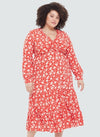 Dex Plus Wrap Front Ruffle Midi Dress