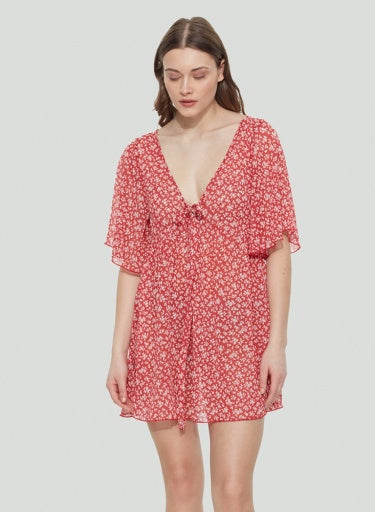 Robe courte Dex nouée sur le devant à col en V